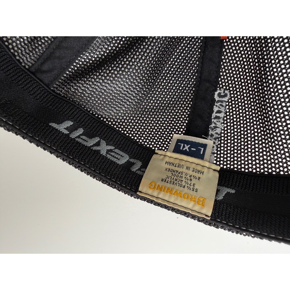 Browning Flexfit Trucker Hat Gray Black Mesh Back Buckmark Logo Stretch Fit Cap - Picture 12 of 13